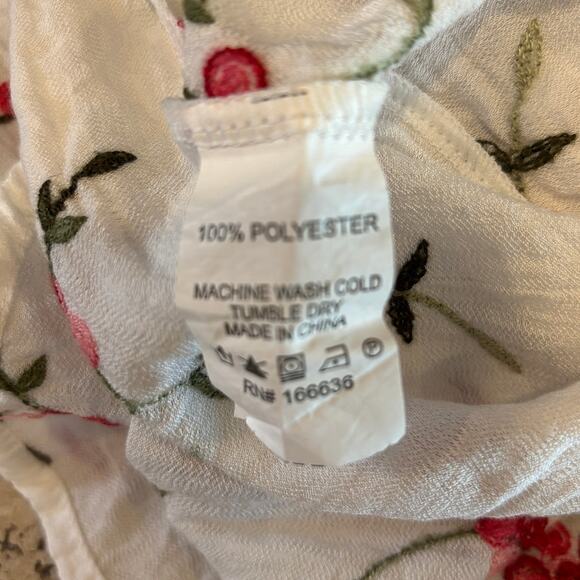 Anthropologie Kindred Embroidered White Floral Gauzy Boho Top Shirt Size Large - Picture 4 of 5